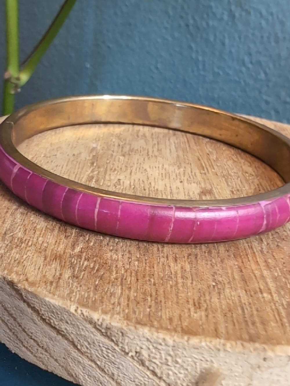 Brass Bangle with Vibrant Magenta Inlay